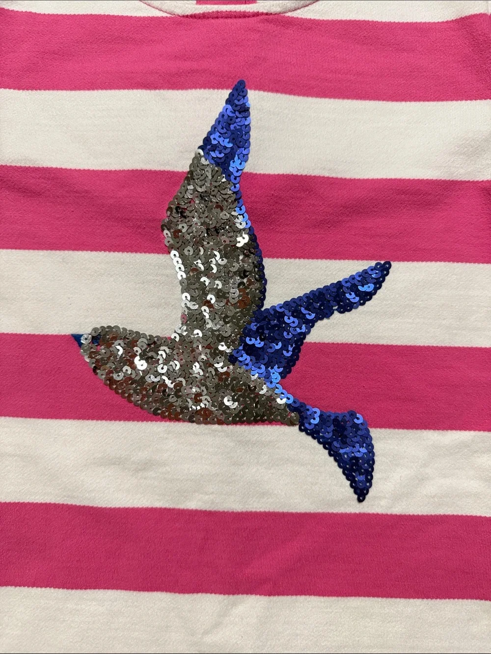 Gymboree Girls Dress Pink White Striped Sequin Bird Soft Knit A Line Sz 12